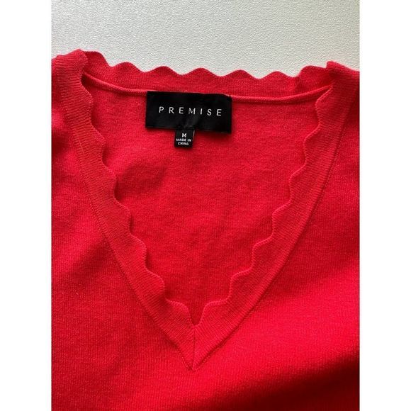 NWOT‎ Premise Orange Scalloped V Neck 3/4 Sleeve Ribbed Top Sweater Medium - Picture 6 of 9